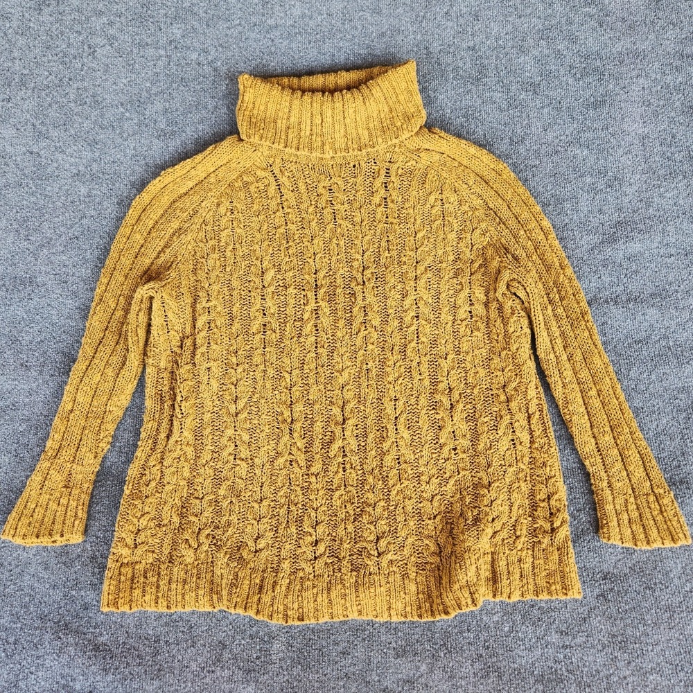 FREE PEOPLE chunky Cable knit‎ Turtleneck SWEATER yellow/Mustard keyhole back M